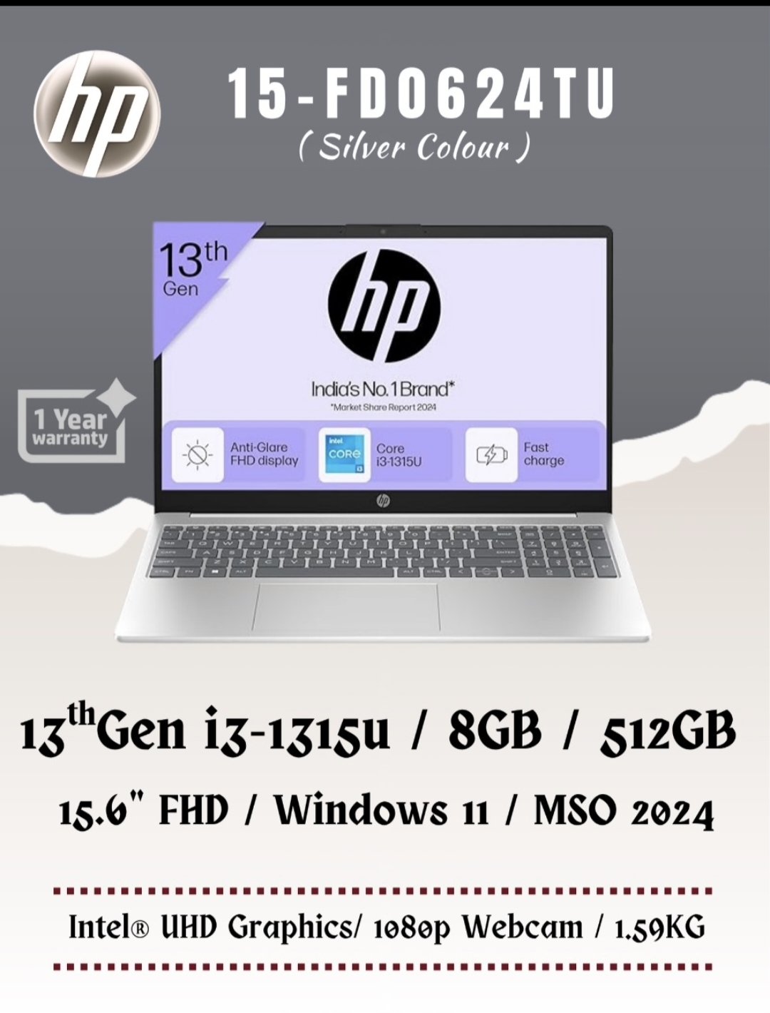 HP i3 13Gen/8GB/52GB